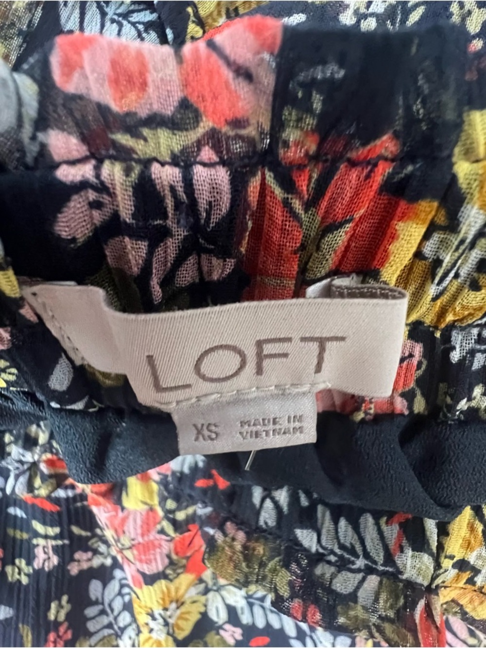 Loft Skirt Floral Tiered Smocked Waist Cottagecore Whimsy Sheer Lined EUC XS 👍 - Picture 5 of 6